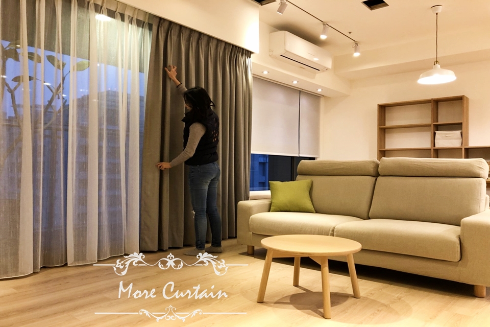 亞麻素灰抓褶布搭配進口紗簾